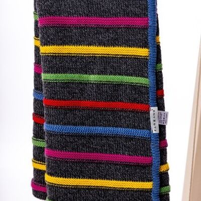 Coperta lavorata a maglia BABY/bambini in lana merino naturale a righe multicolori Antracite