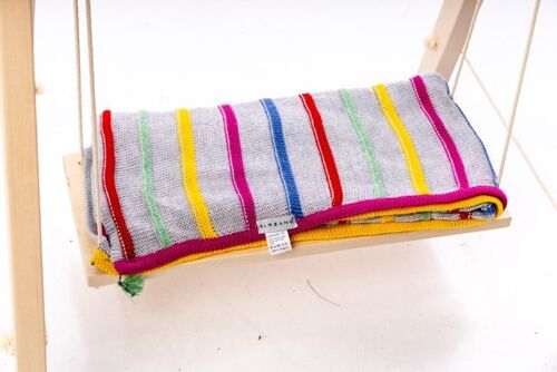 Natural warm merino BABY/kids knitted blanket multicolor stripe  Gray