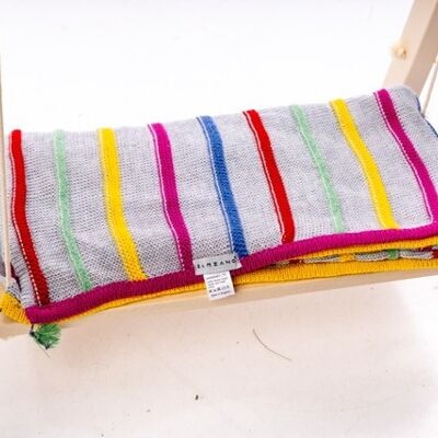 Coperta lavorata a maglia BABY/bambini in lana merino naturale a righe multicolori Grigio