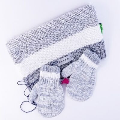 Baby/kids merino/cotton knitted Snood, Scandinavian white-gray