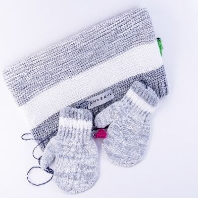 Snood lavorato a maglia in lana merino/cotone per bebè/bambini, bianco-grigio scandinavo