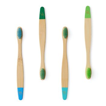 Brosse à dents en bambou pour enfants, paquet de 4, couleur aqua 2