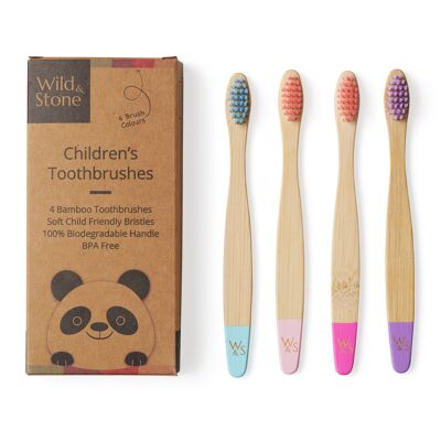 Cepillo de dientes de bambú para niños - Paquete de 4 - Color caramelo