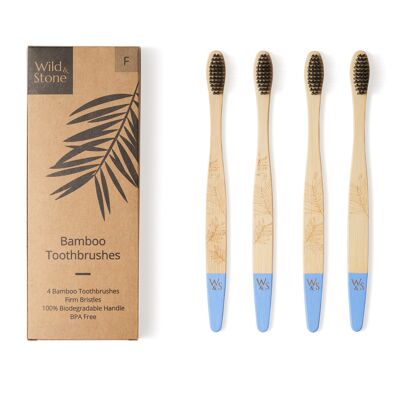 Cepillo de dientes de bambú para adultos - Paquete de 4 - Cerdas firmes