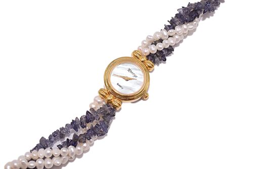 Armbanduhr mit echten Perlen und Iolite