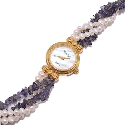 Watch with real pearls and iolite