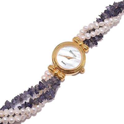 Natural Pearl wrist watch and Iolite