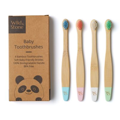 Brosse à dents pour bébé en bambou - paquet de 4 - poils extra doux