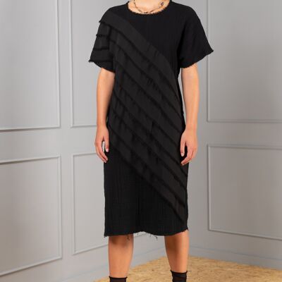 Daedalus black cotton with chiffon strips dress