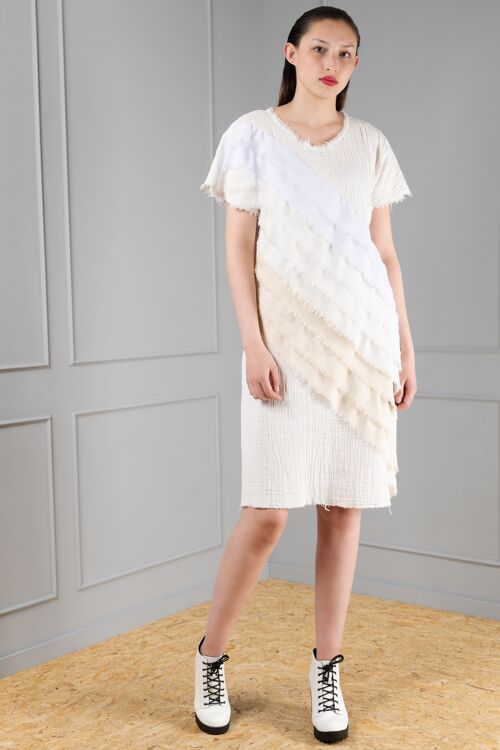 Daedalus off white dress with white chiffon strips