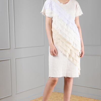 Daedalus off white dress with white chiffon strips