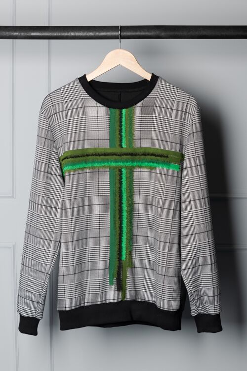 Tiamat houndstooth sweater with green chiffon cross