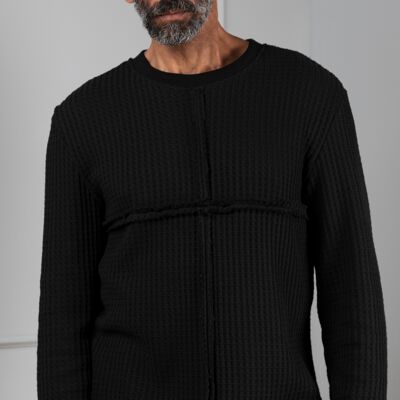 Thixo black knit sweater with raw edge cross