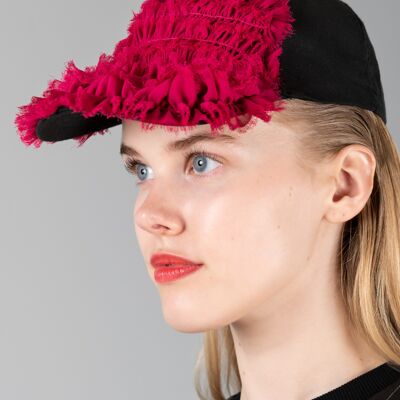 Asclepius black cap with red ruffles
