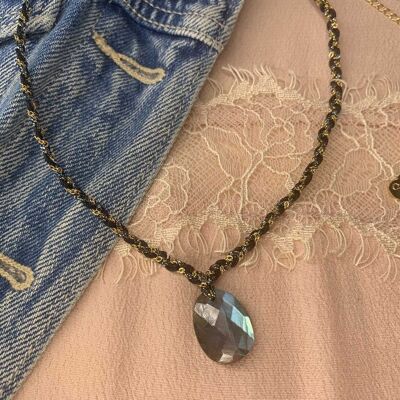 GRI GRI LABRADORITE BRAIDED NECKLACE STAINLESS STEEL GOLD