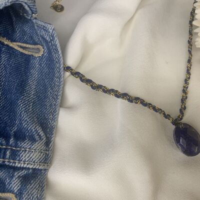 GRI GRI LAPIS LAZULI BRAIDED NECKLACE STAINLESS STEEL GOLD