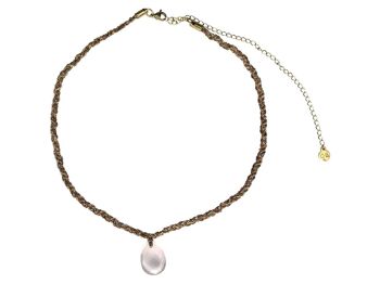 Collier tresse gri gri quartz rose acier inoxydable dore 3