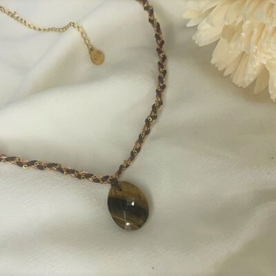 GRI GRI TIGER EYE BRAIDED NECKLACE STAINLESS STEEL GOLD
