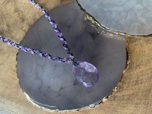 Collier tresse gri gri amethyste acier inoxydable