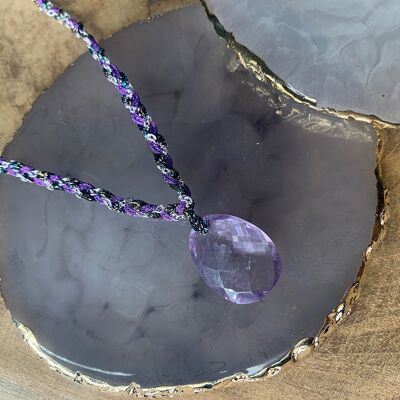 NECKLACE BRAID GRI GRI AMETHYSTE STAINLESS STEEL