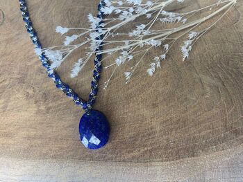 Collier tresse gri gri lapis lazuli acier inoxydable 1