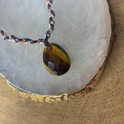 BRAIDED NECKLACE GRI GRI TIGER EYE STAINLESS STEEL