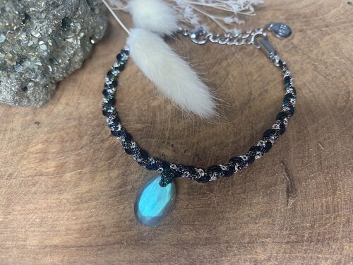 Bracelet tresse gri gri labradorite acier inoxydable