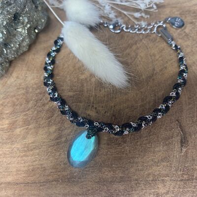 PULSERA TRENZADA GRI GRI LABRADORITA ACERO INOXIDABLE