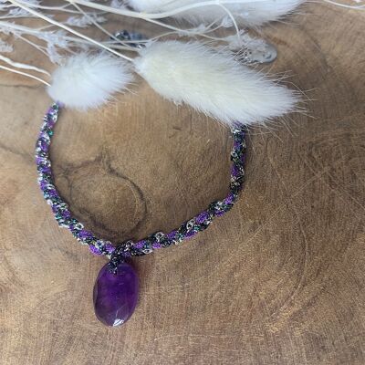 BRAID ARMBAND GRI GRI AMETHYST EDELSTAHL