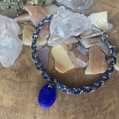 Bracelet tresse gri gri lapis lazuli acier inoxydable