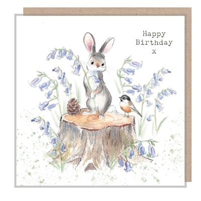 Biglietto di compleanno con coniglio - Illustrazione affascinante - Coniglio con campanule - Gamma 'Bucklebury Wood' - Prodotto nel Regno Unito - BWE09 € 3,15