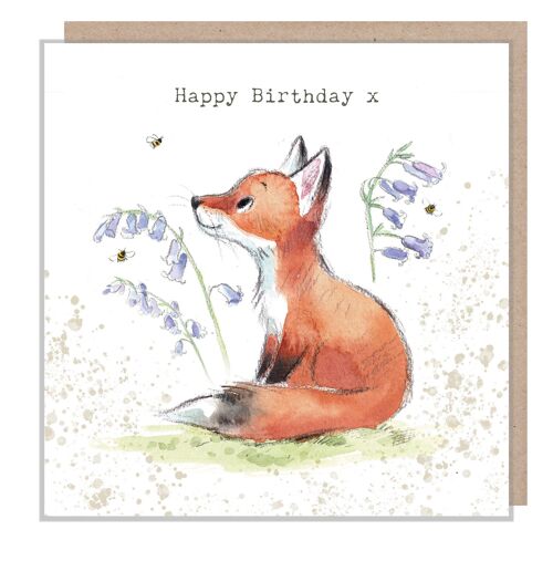 Fox Birthday Card - Quality Greeting Card - Charming Fox and bluebell illustration - 'Bucklebury Wood' range - Made in UK - BWE01