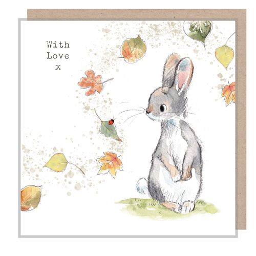 Rabbit Card - With love-  Quality Greeting Card - Charming illustration - Rabbit with leave 'Bucklebury Wood' range - Made in UK - BWE03