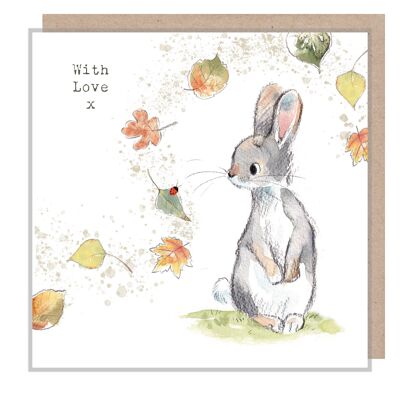 Carte Lapin - Avec amour - Carte de voeux de qualité - Illustration charmante - Lapin avec congé Gamme 'Bucklebury Wood' - Fabriqué au Royaume-Uni - BWE03