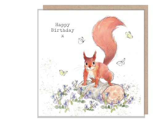 Squirrel Birthday Card - Quality Card - Charming illustration - Red Squirrel with Violets - 'Bucklebury Wood' range - Made in UK - BWE05