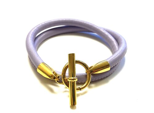Bracelet leather lilac Hermes style gold