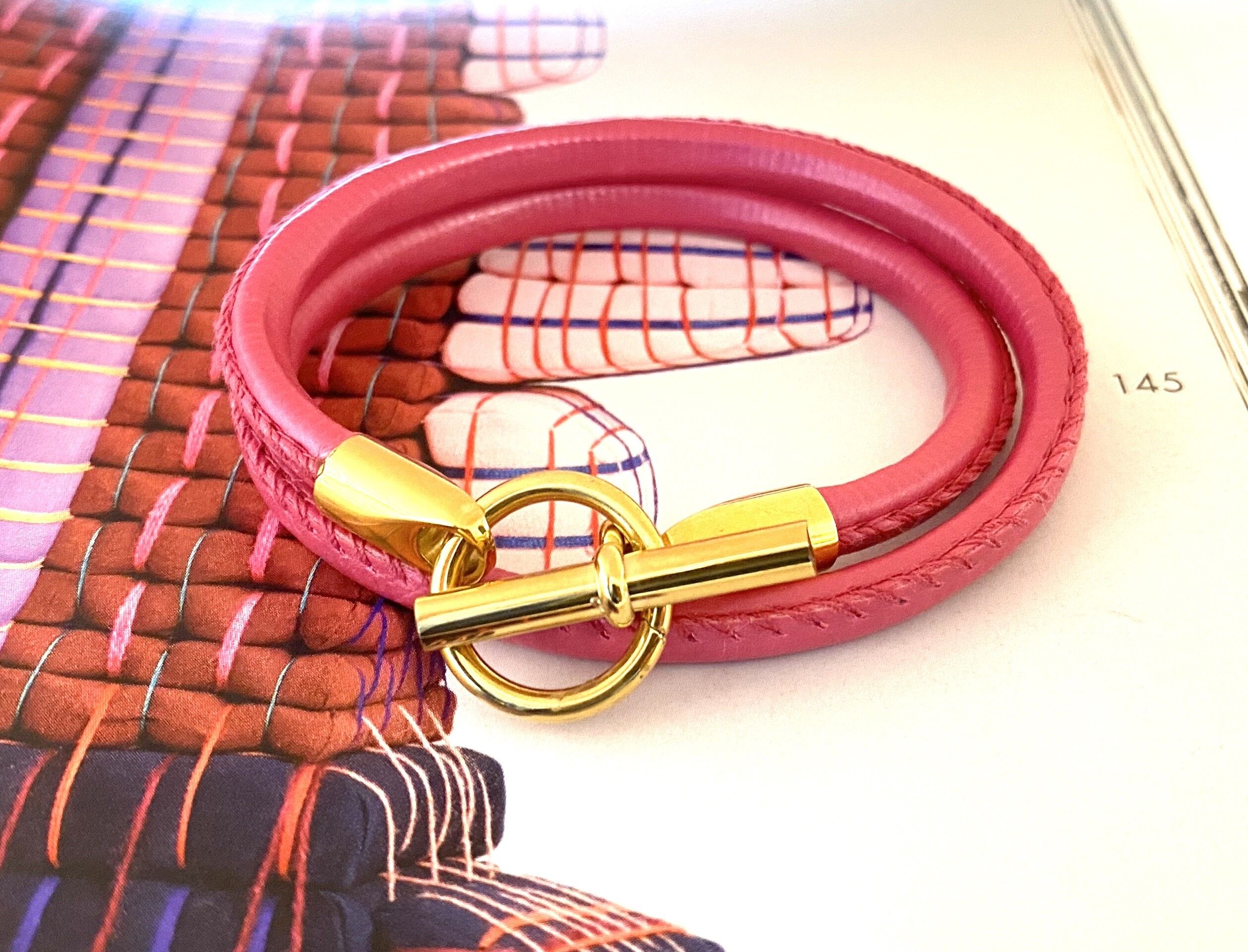 Bracciale in pelle stile Hermes rosa/oro