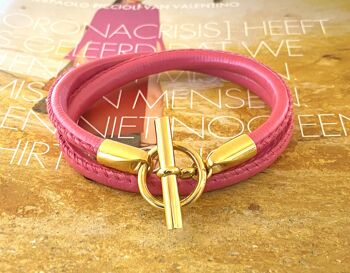 Bracelet cuir rose style Hermès or 2