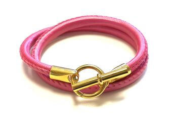 Bracelet cuir rose style Hermès or 3