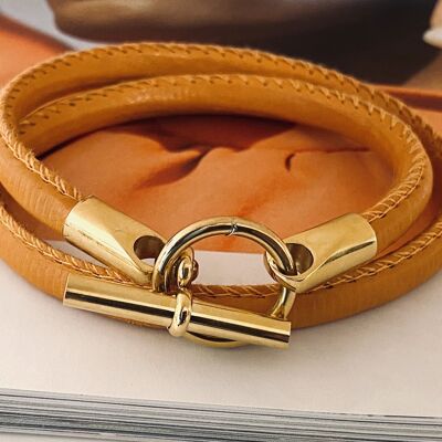Bracelet leather orange Hermes style gold