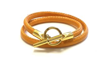 Bracelet cuir orange style Hermès doré 2