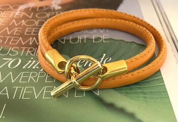 Bracelet cuir orange style Hermès doré 3