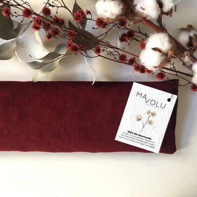 Cuscino con noccioli di ciliegia in cotone biologico VELLUTO A VELLUTO rosso vino - 35 cm x 11 cm