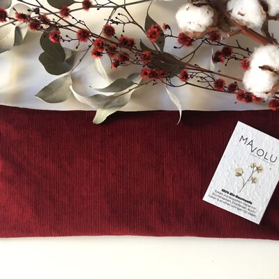 Cuscino con noccioli di ciliegia in cotone biologico VELLUTO A VELLUTO rosso vino - 35 cm x 14 cm