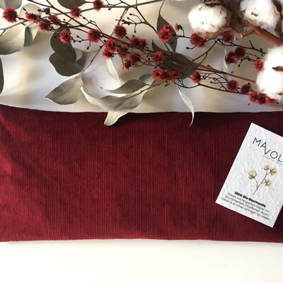 Cuscino con noccioli di ciliegia in cotone biologico VELLUTO A VELLUTO rosso vino - 35 cm x 14 cm