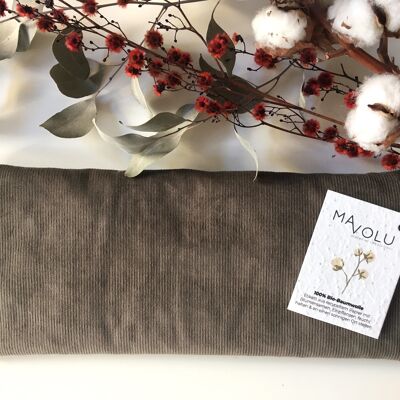 Organic cotton cherry pit cushion CORDUROY khaki - 35cm x 14cm