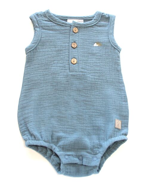 Muslin organic cotton BODYSUIT DENIM BLUE