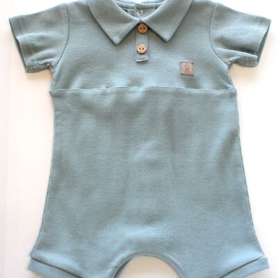 Ribbed organic cotton ROMPER PETROL BLUE