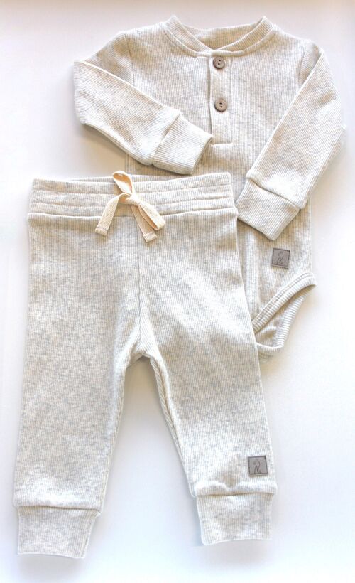 Ribbed organic cotton SET BABY TROUSERS WITH LONG SLEEVE BODYSUIT GREY