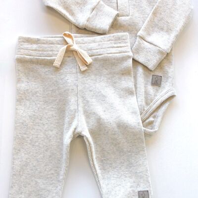 Ribbed organic cotton SET BABY TROUSERS WITH LONG SLEEVE BODYSUIT GRAY